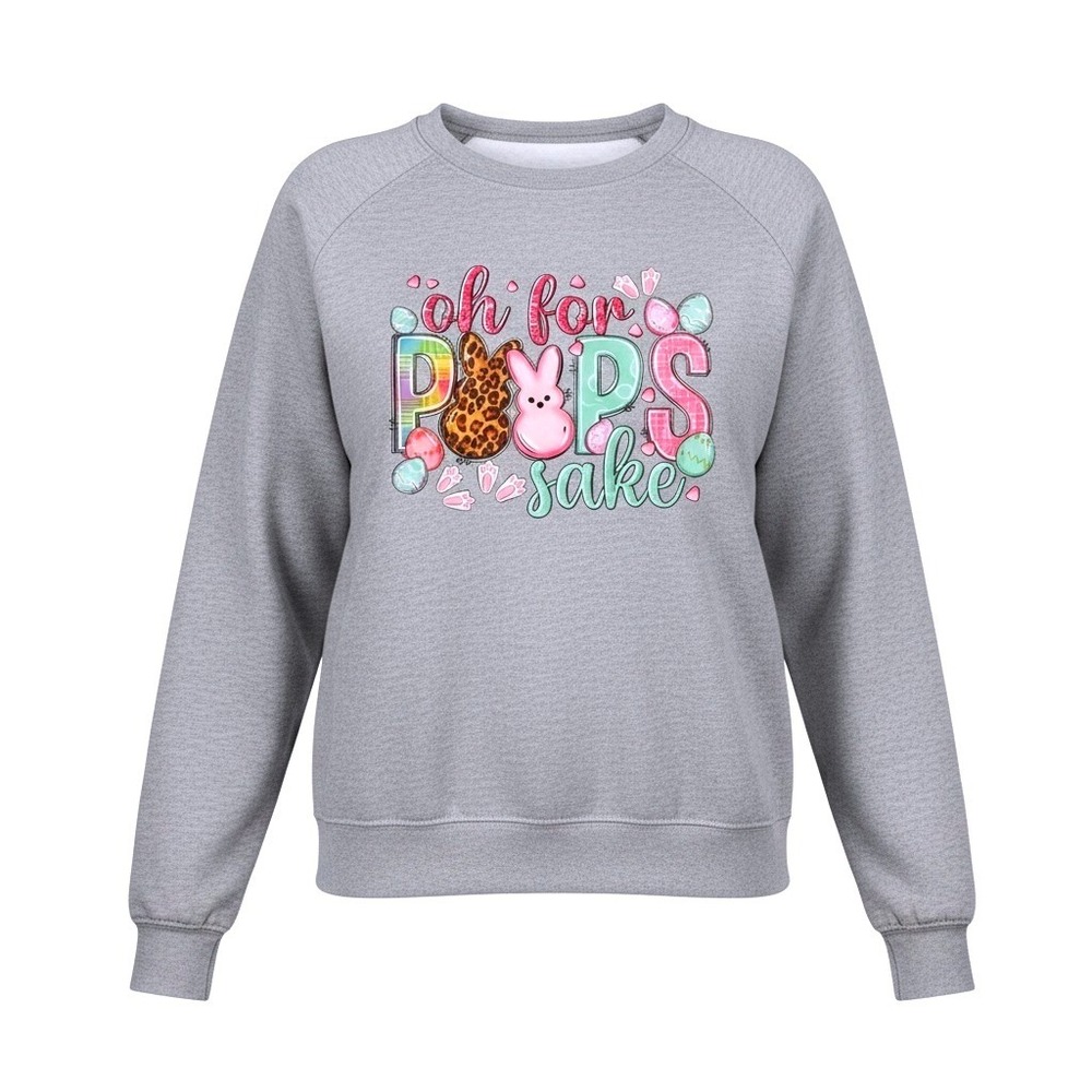 Oh For Peeps Sake Easter Bunny Gray Graphic Sweatshirt Womens 2XL Heather Gray